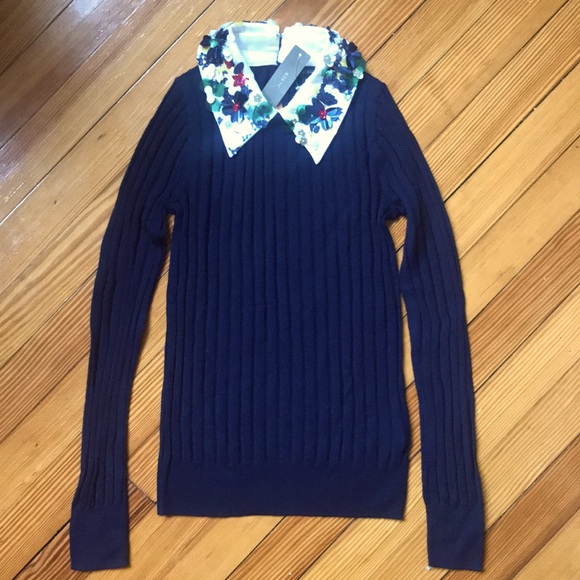 NWT J Crew Limited-edition Tippi sweater w/ embellished sequin floral collar - Picture 2 of 6